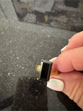 Black spinel Rectangular Stone Gold-Tone over SS Ring